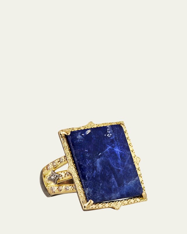 Rectangular Lapis Ring w/ Diamonds, Size 7